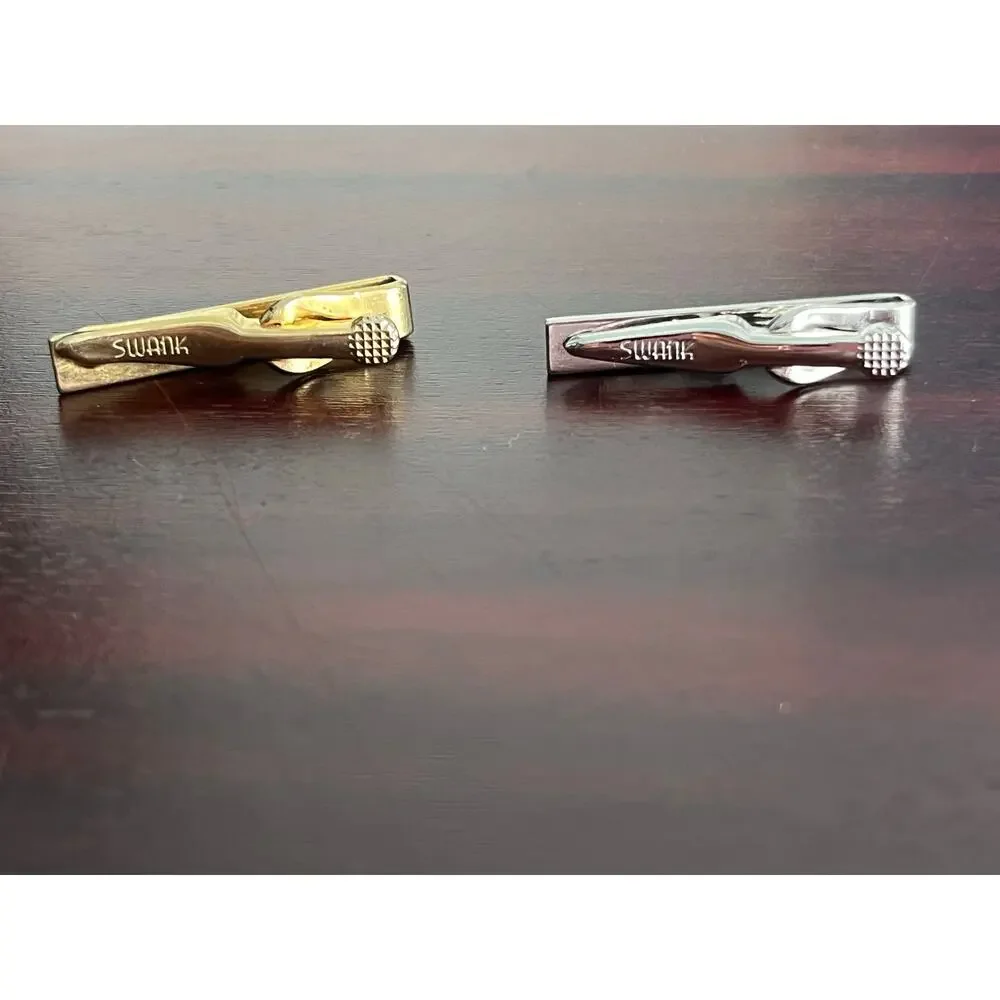 VTG Swank Tie Clips Lot of 2 Gold and Silver Tone